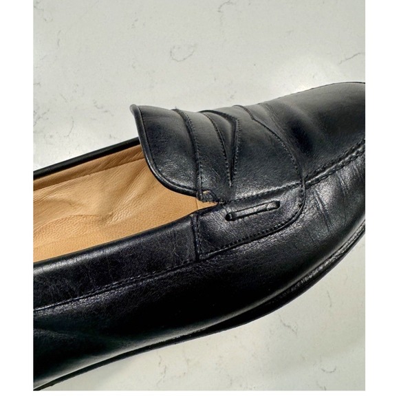 $750 Santoni Solid‎ Black Penny Loafers Leather Shoes Men\'s Size 10.5 FLAWED main image 8